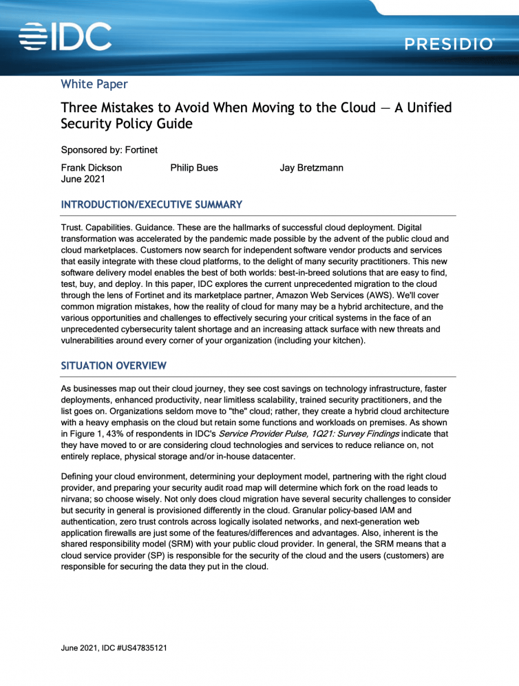 Three Mistakes to Avoid When Moving to the Cloud – A Unified Security Policy Gide