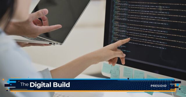 The Digital Build image, woman pointing to computer.