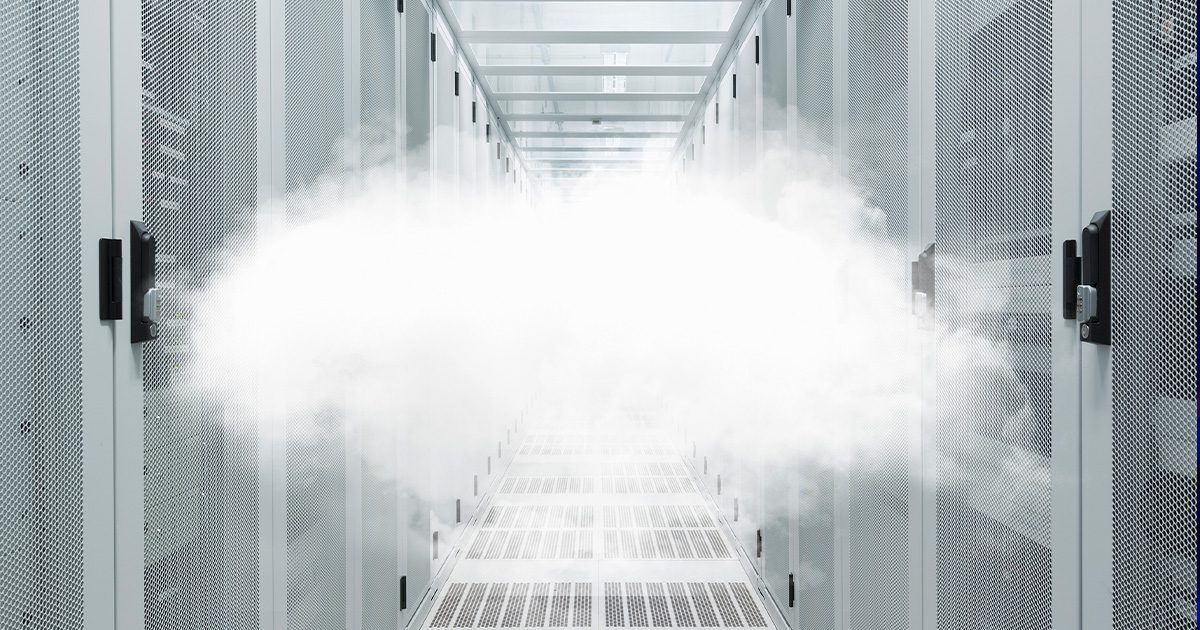 Cloud floating amongst data cabinets