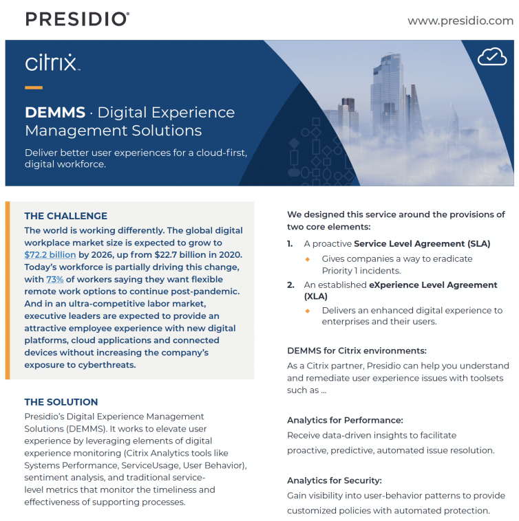 Presidio and Citrix Digital Experience Management Solutions