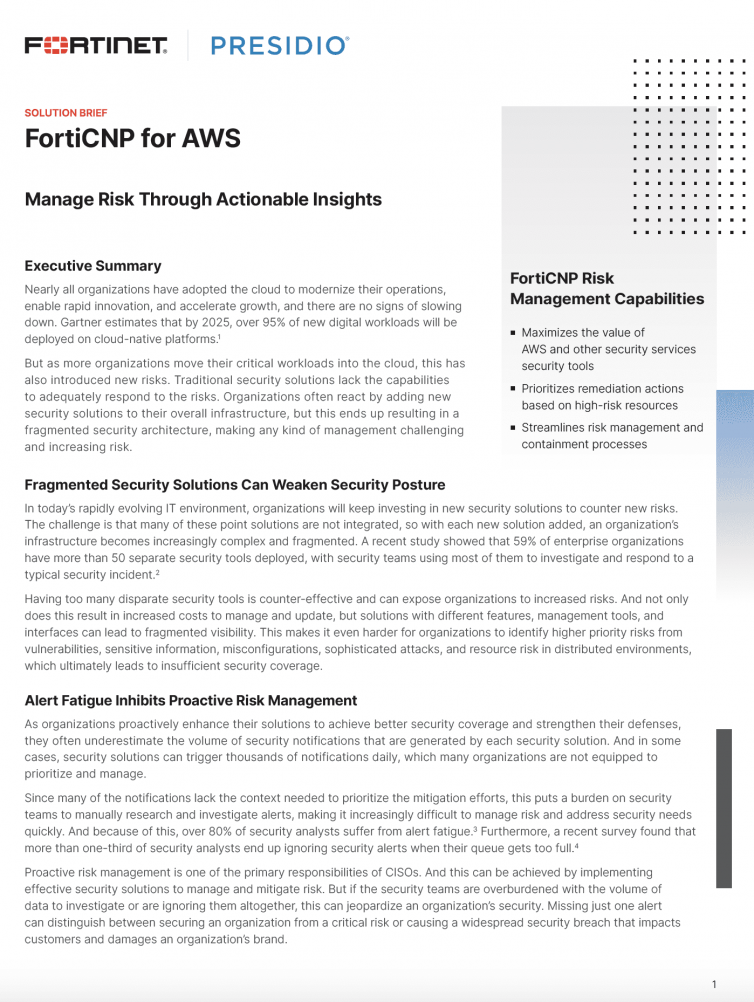 FortiCNP for AWS – Manage Risk Through Actionable Insights