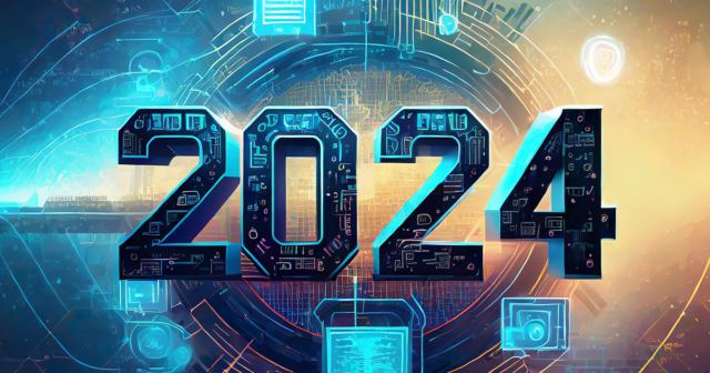 2024 text with technology theme. Generated with Ai.