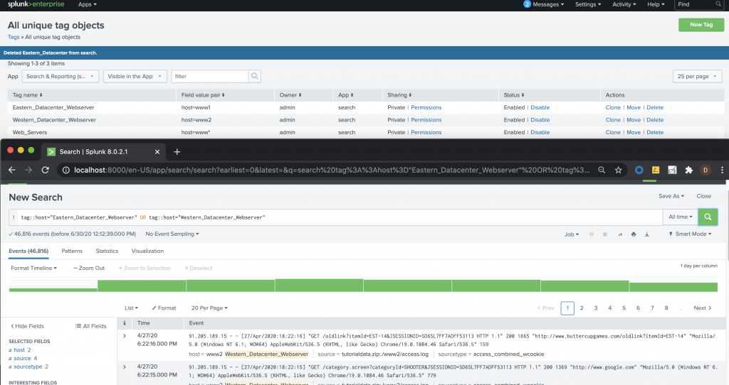 How Splunk Knowledge Objects Work: step 3 - Sample tagging in Splunk
