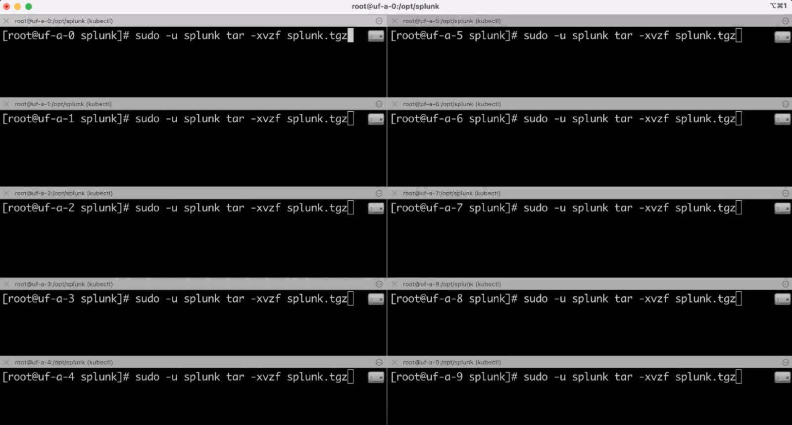 Use Simultaneous Shells to install splunk on linux