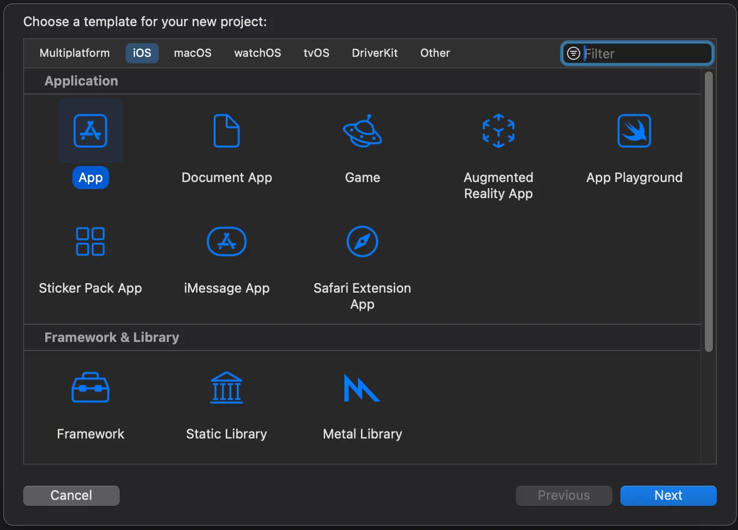 Xcode Project Template Menu