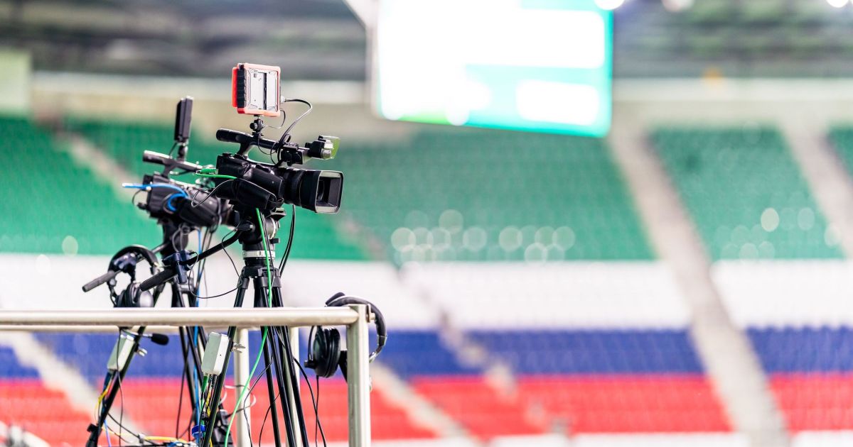 professional video camera broadcasting a football match