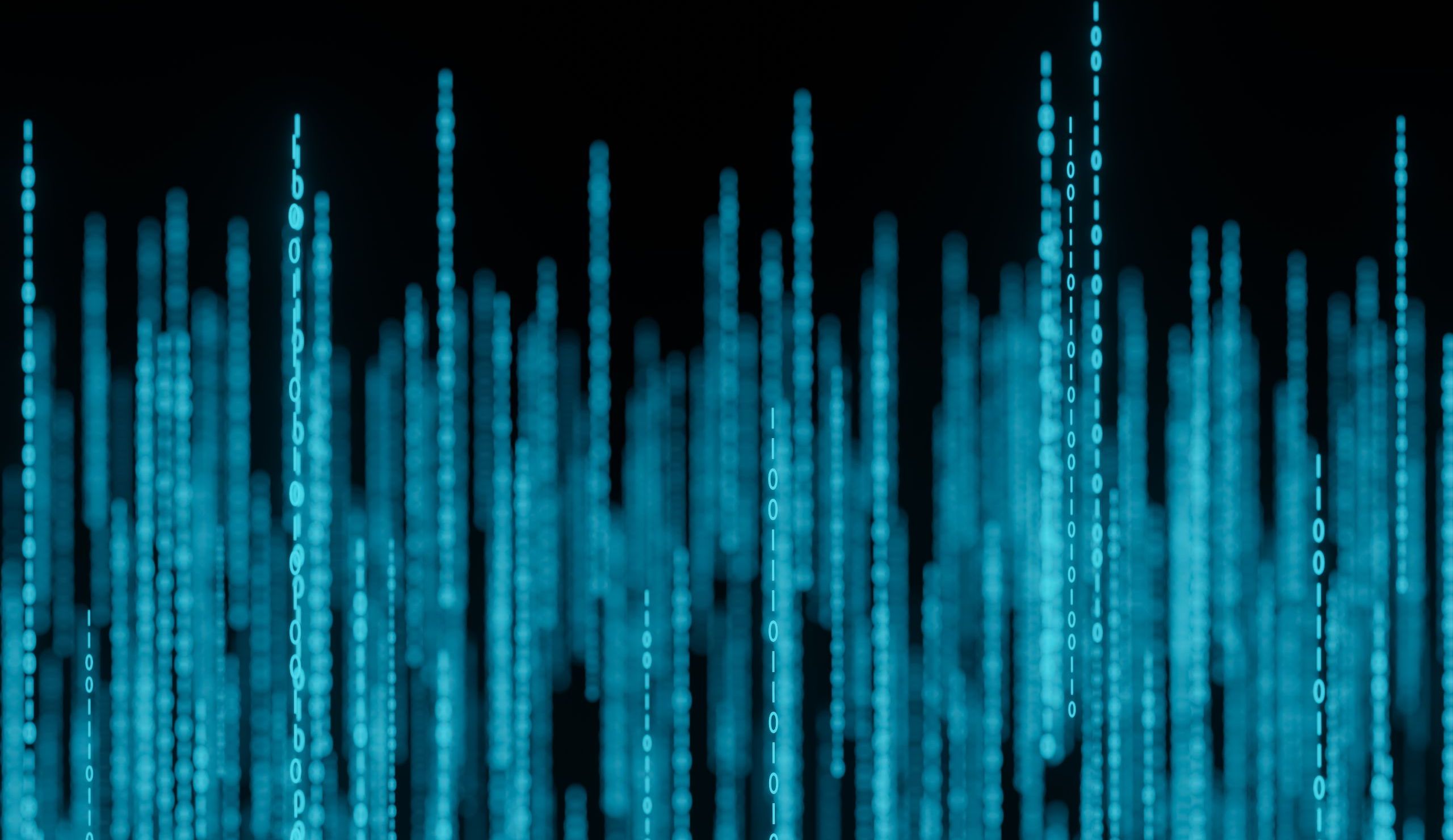Stream of binary matrix code numbers on the screen 3d rendering
