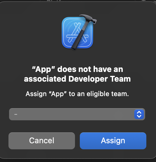 Assigning App to Xcode