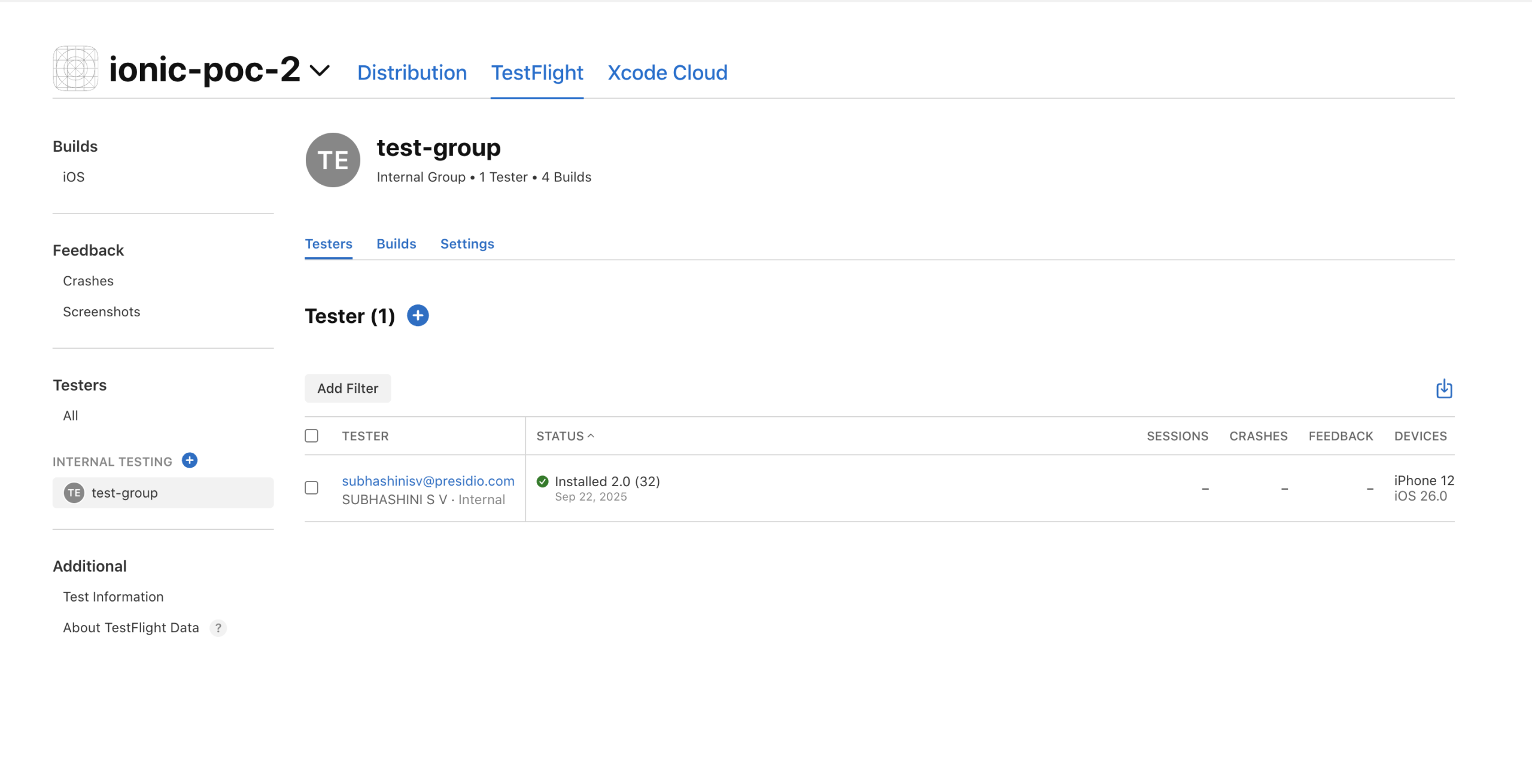 Test group in Xcode Cloud
