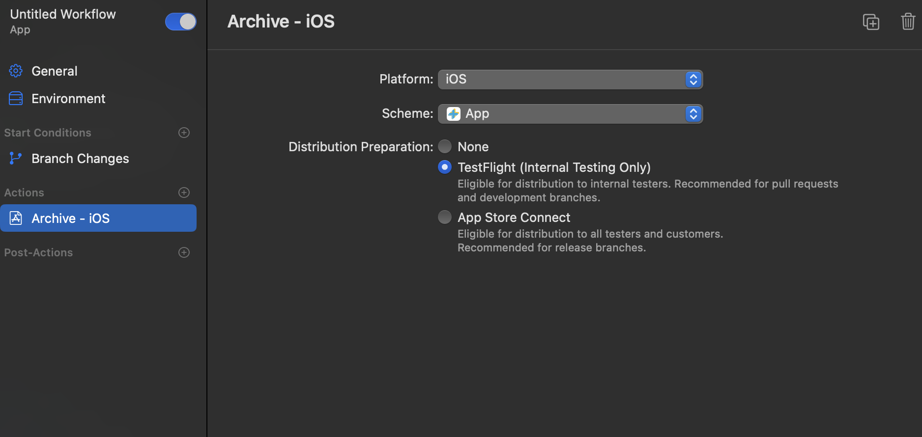 In the actions, choose Archive-iOS