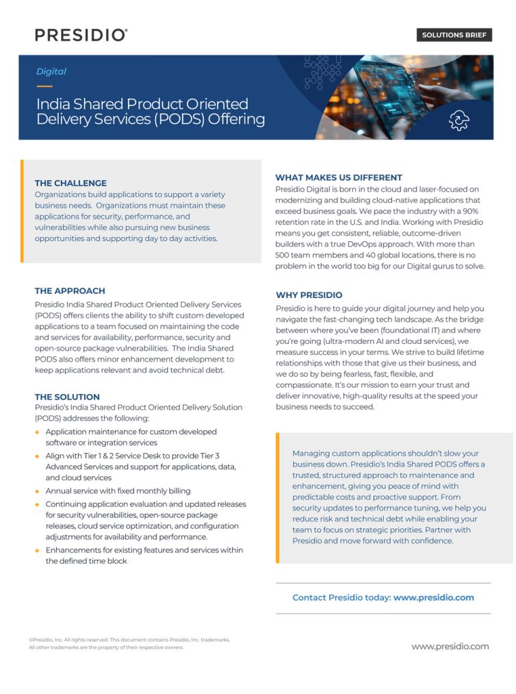 India Shared Product Oriented Delivery Services (PODS) Offering