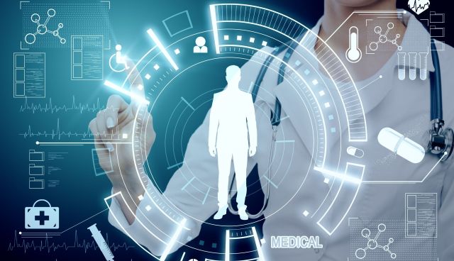 Healthcare worker using technology dashboard