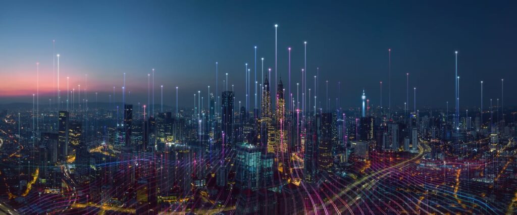Blog background blue cityscape connected