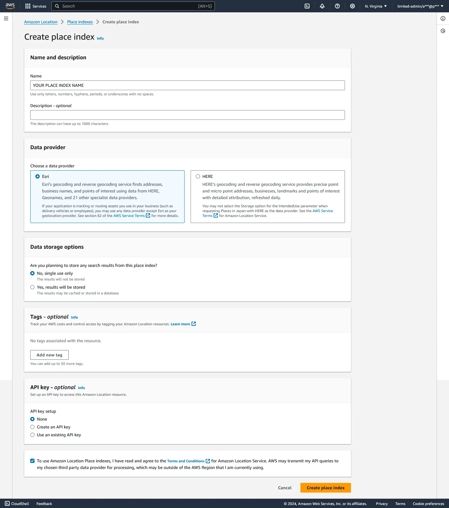 AWS — Place Index (Location Service)