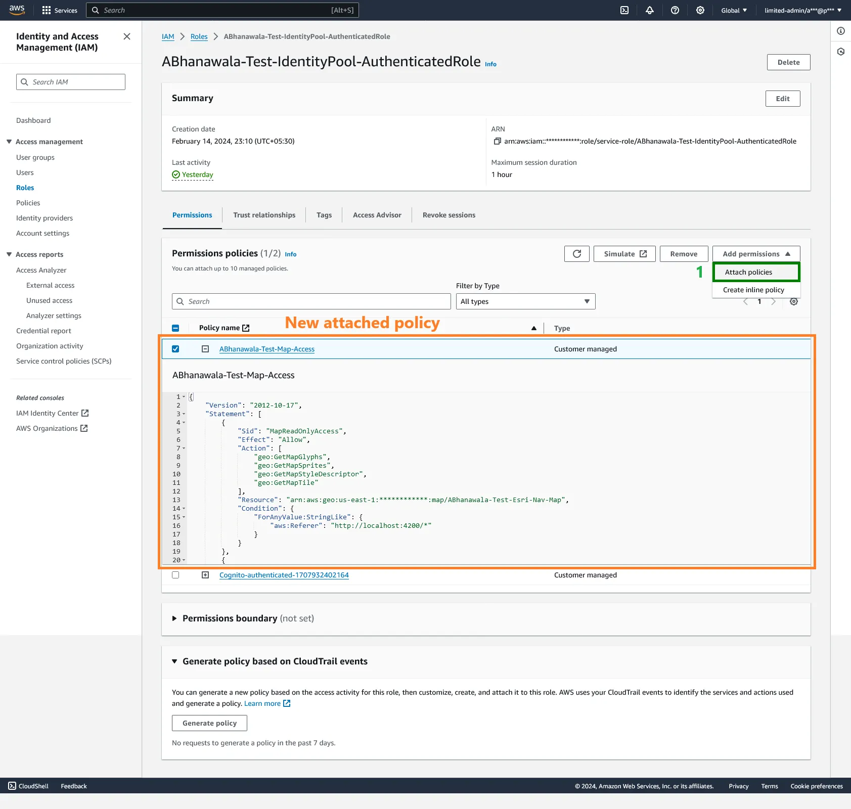 [Example] AWS Cognito Identity Pool — Role — New Attached Policy