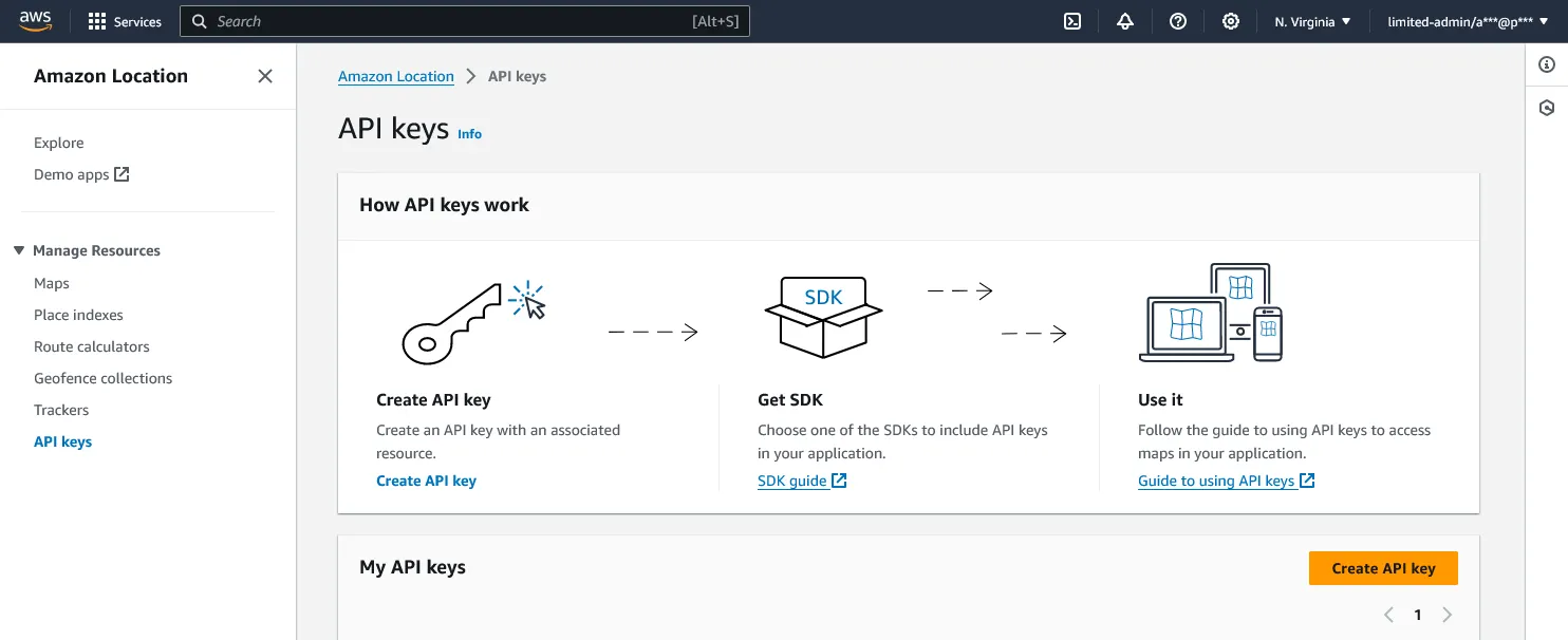 AWS Location Service → API Keys