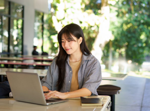 College student on computer