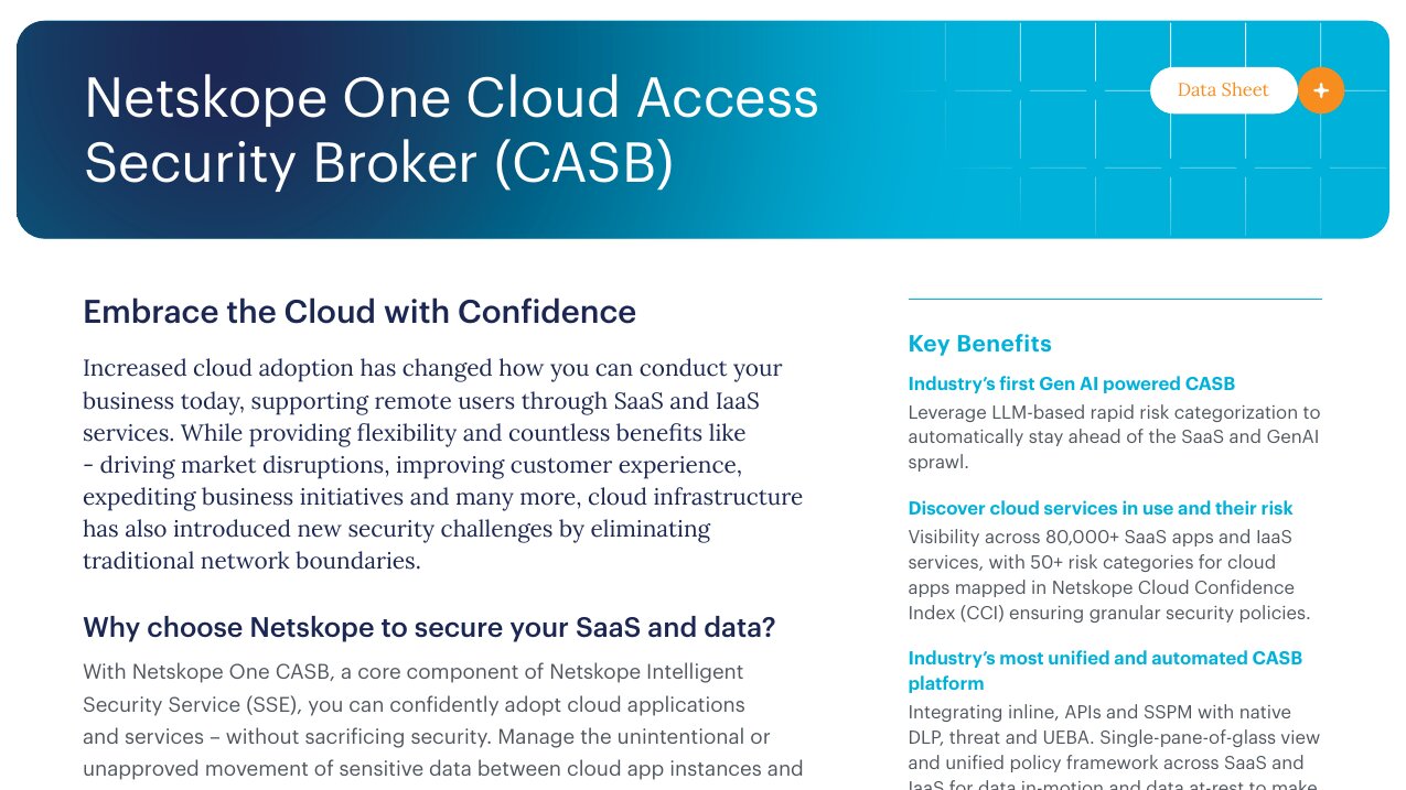 Data Sheet Netskope One Cloud Access Security Broker CASBNO CTA presidio