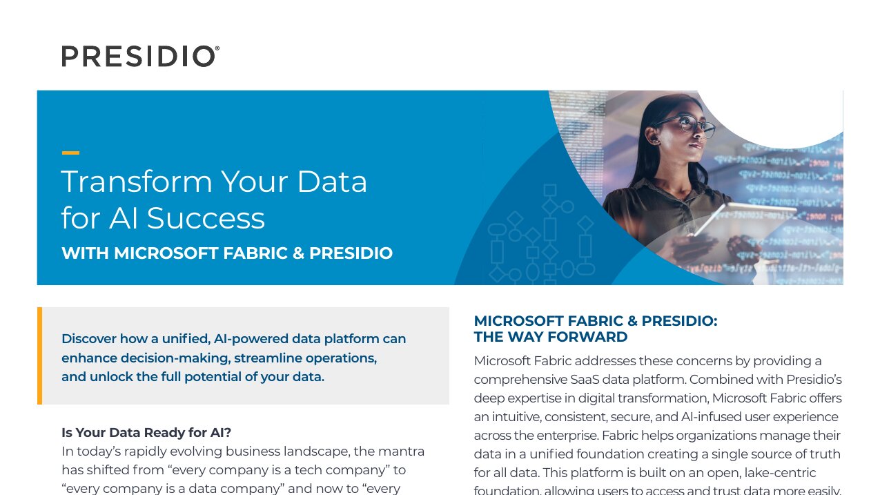 Fabric SLICKSHEETS Presidio Transform Data AI Success